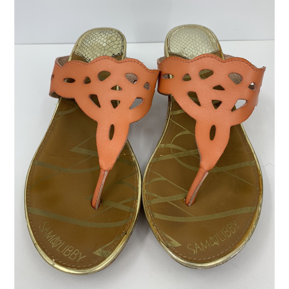 Sam and Libby Orange Cut Out Slide Natalie Sandals 2.5" Cork Wedge Size 9